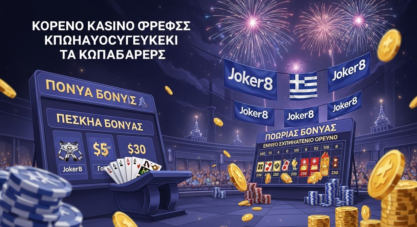 Κάντε μια εικόνα με θέμα: Συνεχείς προσφορές καζίνο και εποχιακές προσφορές μπόνους. Εμφάνιση μπόνους με θέμα τις γιορτές, ημερολόγιο μπόνους, πυροτεχνήματα και διαφημιστικά banner. Προσφορές και εποχιακές προσφορές Joker8 στα Ελληνικά για παίκτες από την Ελλάδα. Χρησιμοποιήστε τη σημαία της Ελλάδας