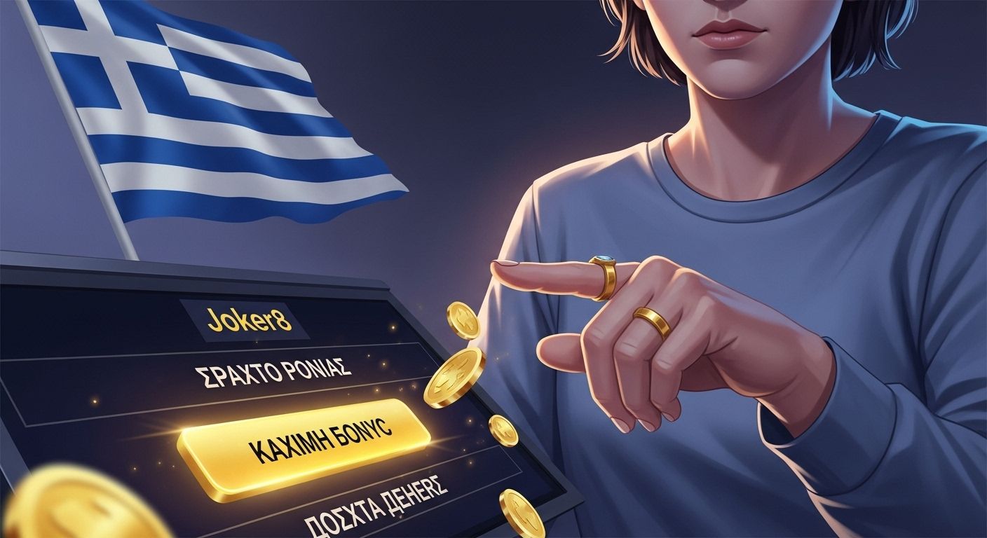 Κάντε μια εικόνα με θέμα: Πώς να ενεργοποιήσετε και να χρησιμοποιήσετε τα μπόνους στο διαδικτυακό καζίνο. Εμφάνιση παίκτη να κάνει κλικ στο κουμπί «Αξίωση μπόνους», χρησιμοποιώντας δωρεάν περιστροφές ή ξεκλείδωμα επιπλέον χρημάτων. Πώς να διεκδικήσετε και να χρησιμοποιήσετε τα μπόνους σας Joker8 στα Ελληνικά για παίκτες από την Ελλάδα. Χρησιμοποιήστε τη σημαία της Ελλάδας